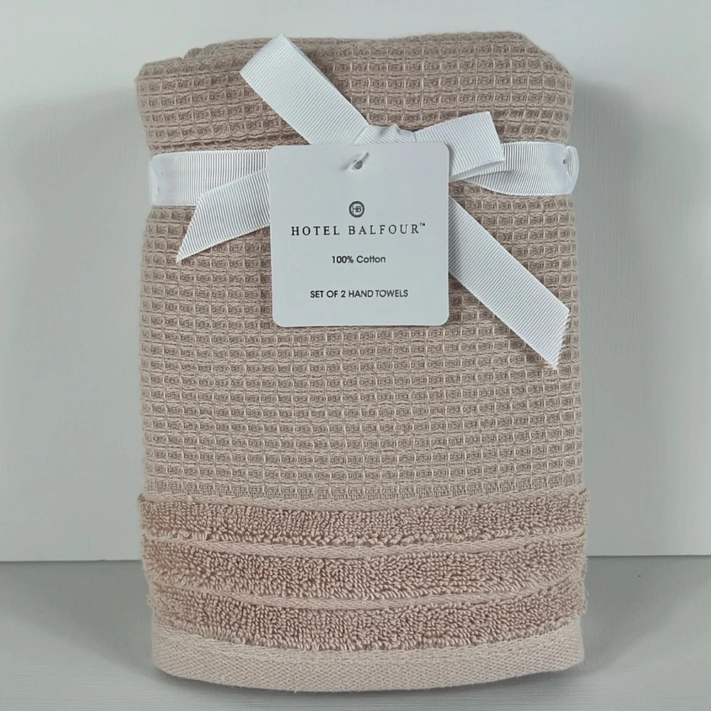 Hotel Balfour Hand Towels Light Pink 100% Cotton 2 Pieces NEW